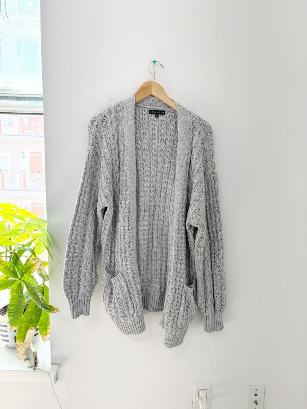 Love Ellie Gray Loose Knit Opem Cardigan Sweater Size Large